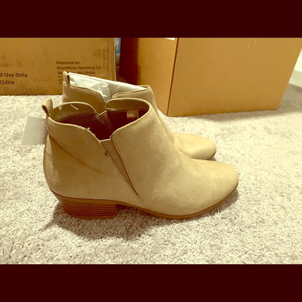 BRAND NEW- NEVER WORN- Size 12 tan ankle booties